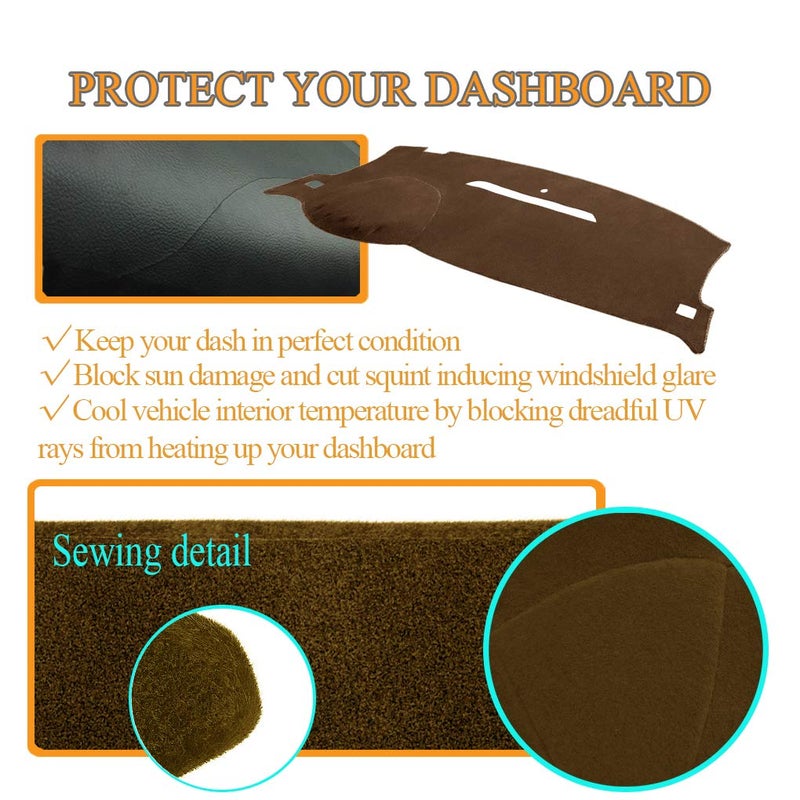 AKMOTOR Dash Cover Mat Fit for 2007-2014 GMC Yukon,2007-2013 Chevy Chevrolet Silverado 1500 LTZ/Avalanche/Suburban,07-14 Tahoe, Dashboard Cover Pad w/o Dash Speaker Hole (Brown) - Image 4
